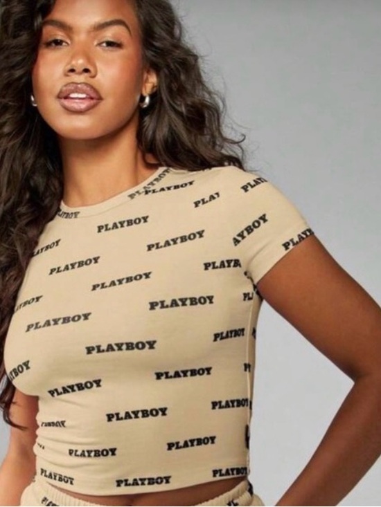 PLAYBOY Tops - Playboy Beige Logo Crop Tee -